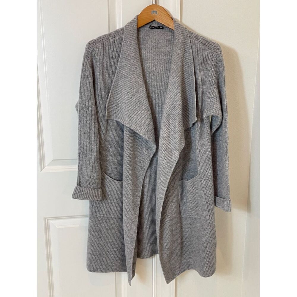 J. McLaughlin Cashmere Cozy Grey Long Open-Front Knit Cardigan Sweater
